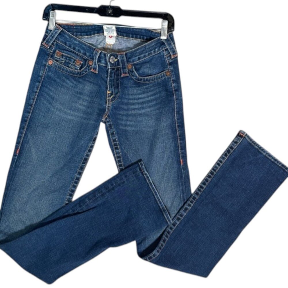 True Religion Johnny Slim Straight Leg Jeans Women's Size 27 Medium Wash USA
